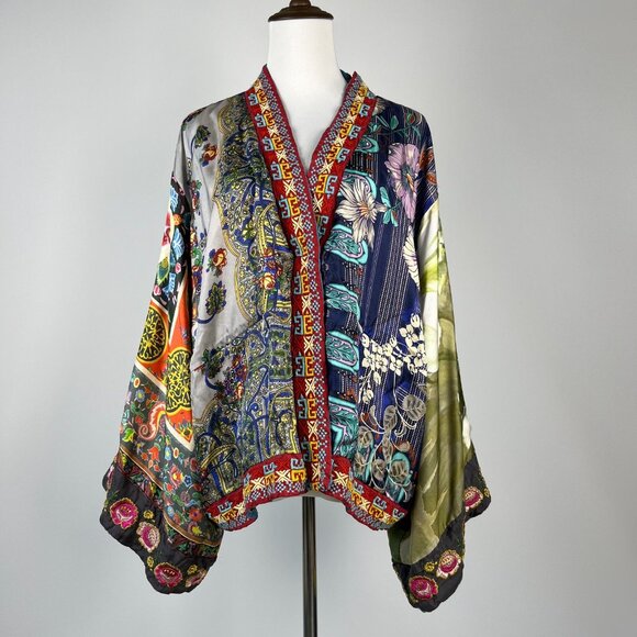 $650 NWOT Johnny Was Reversible Embroidered Silk Kimono Jacket Multi Size M - Picture 4 of 16